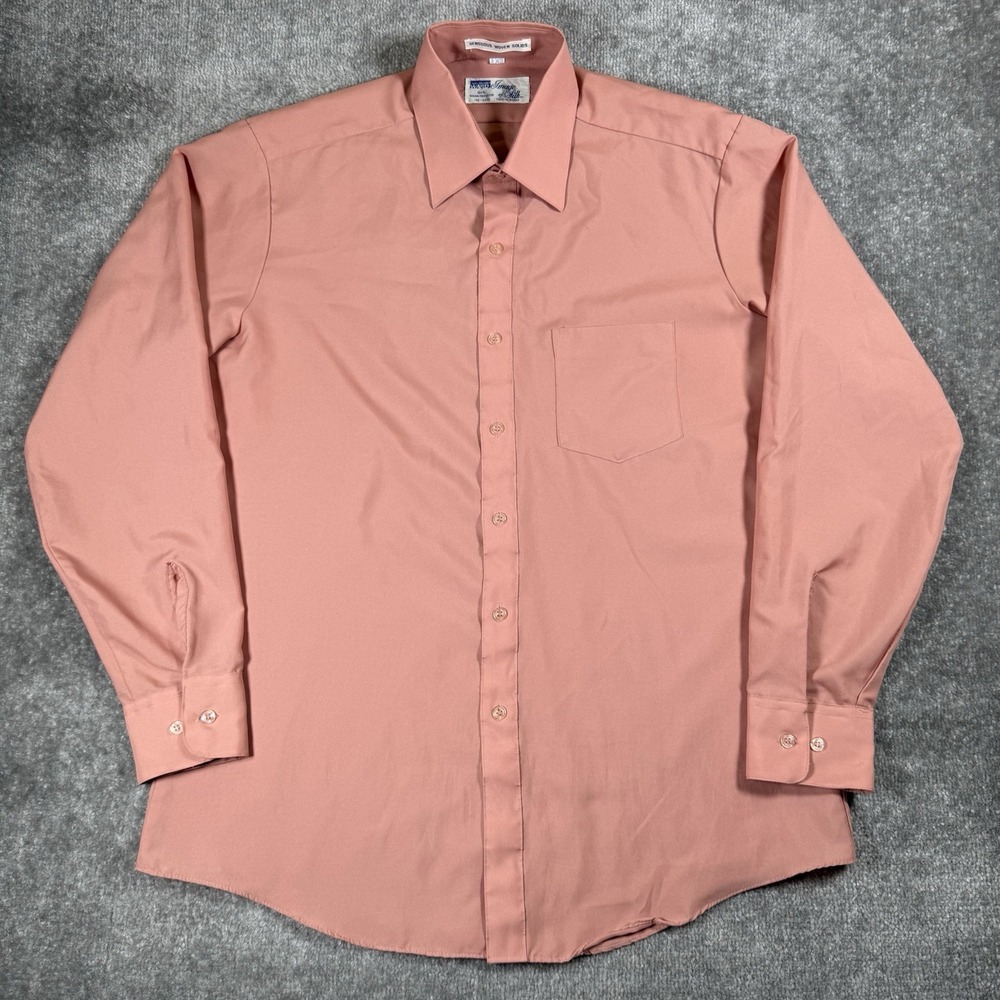 VTG Montgomery Ward Shirt Men's 16 Salmon Pink Long Sleeve Button Up Disco